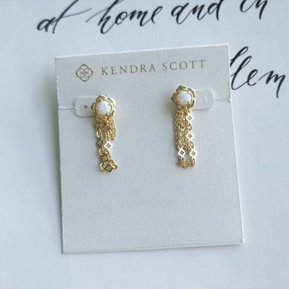Kendra Scott Susie White Kyocera Opal Gold Convertible Ear Jacket Earrings - Picture 1 of 3